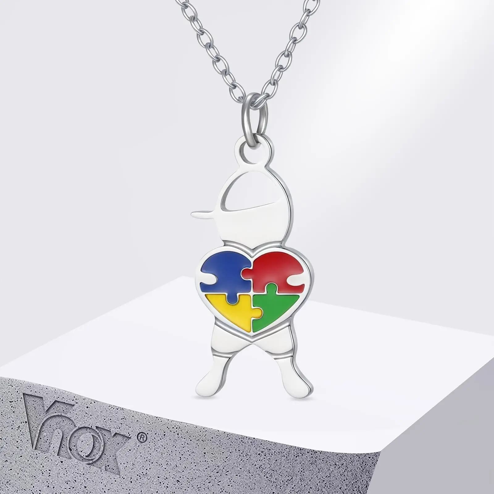 Vnox Stainless Steel Heart-shaped Puzzle Necklace, Boys Girls Autism Awareness Puzzle Pendant, Fashion Jewelry Gifts