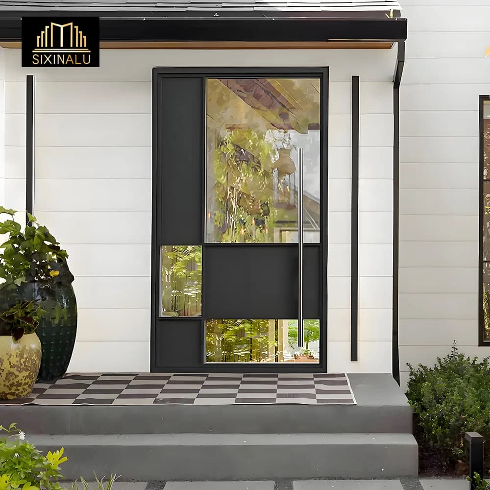 Sixinalu Porta con perno centrale oscillante con serratura intelligente Porte anteriori principali esterne per patio Porta bifacciale in alluminio Decorazioni per la casa personalizzate