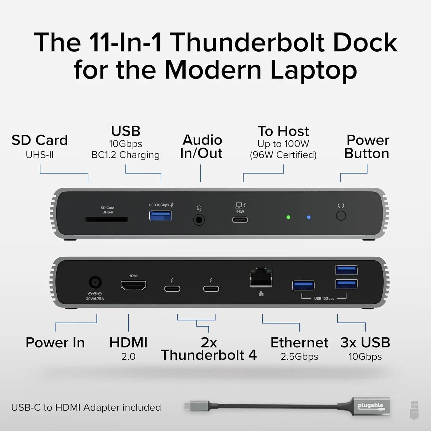 Dock 4 con ricarica da 100 W, certificato Thunderbolt, porte Thunderbolt 3X, docking station per laptop doppio monitor singolo 8K