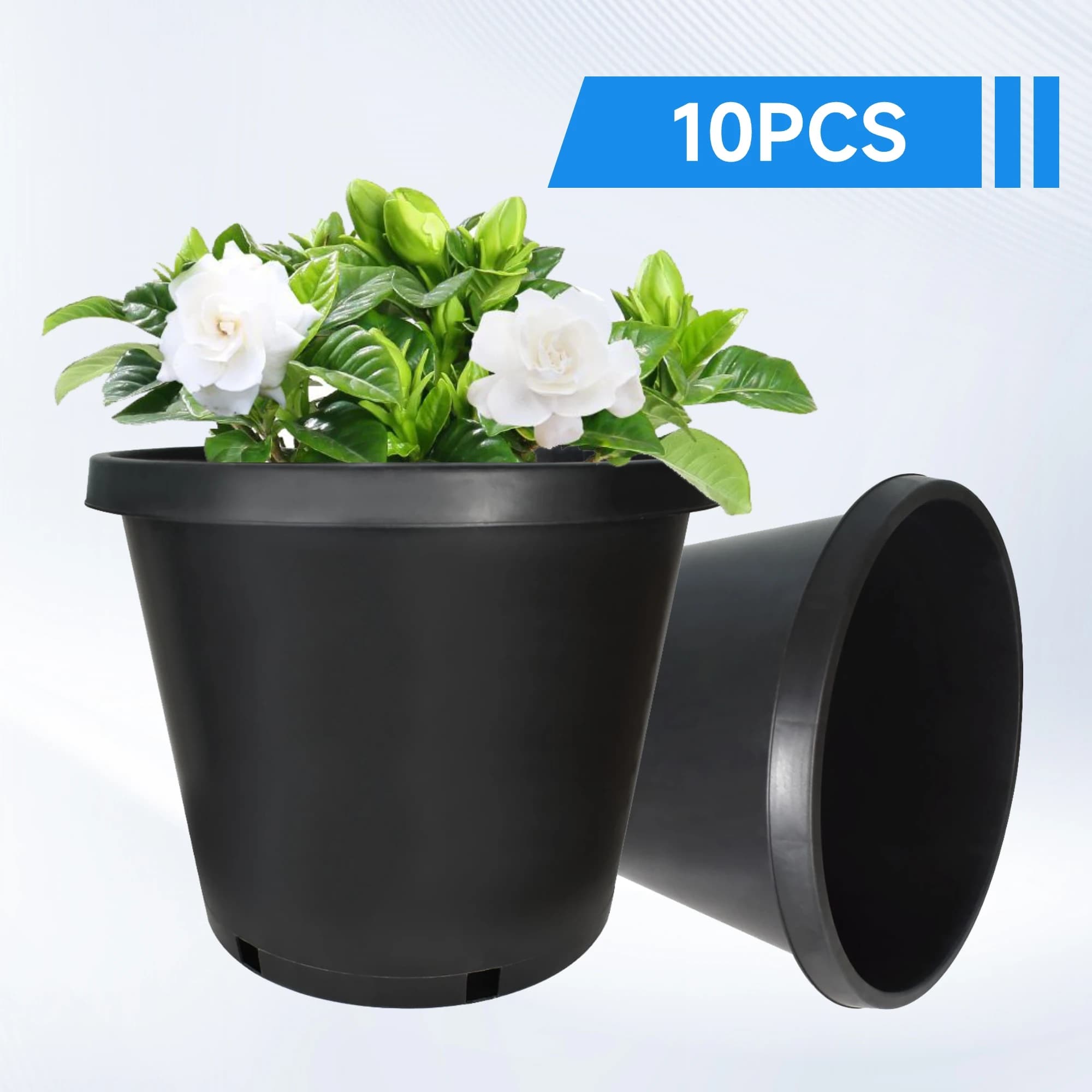 Plant Plastic Flowerpot, Horticultural Flowerpot, Field Planting Pot, Suitable for Seed Planting, Plant Cutting, Succulent Cultivation 10Pcs 15-Gallon Black Short