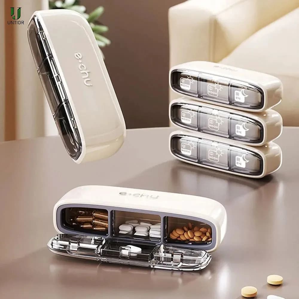 UNTIOR Portable Folder Box 3 times a day Bring daily travel tablets for vitamins Waterproof case for mini pocket drugs