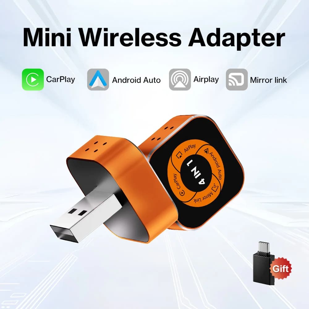 4in1 New Upgrade Carplay Adapter Wired To Wireless Android Auto Mirror Link Smart MiNi Ai Box USB Plug and Play Bluetooth WiFi