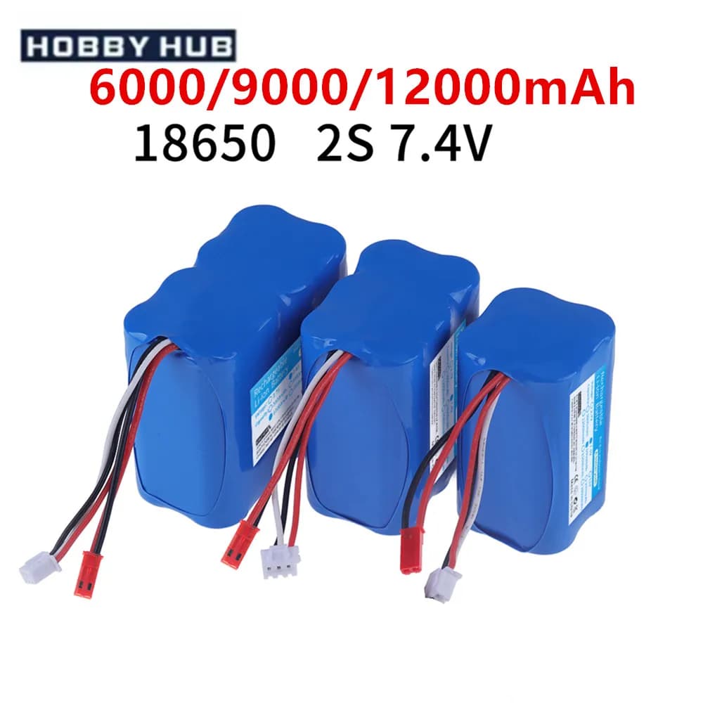 7.4V 6000mah 9000mAh 12000mah 18650 2S JST PLUG batteria agli ioni di litio per elicottero telecomandato auto barche giocattoli parti