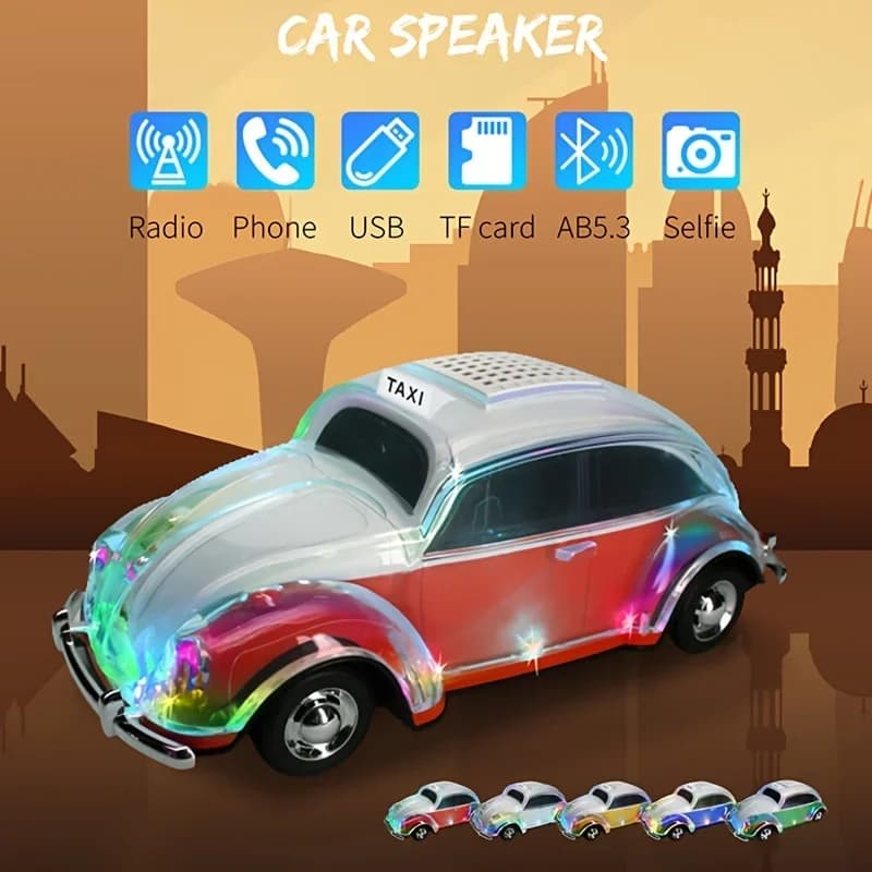Altoparlante Wireless portatile luce Flash a LED colorata a forma di auto Subwoofer Bluetooth lettore musicale USB FM TF AUX TWS regalo per feste