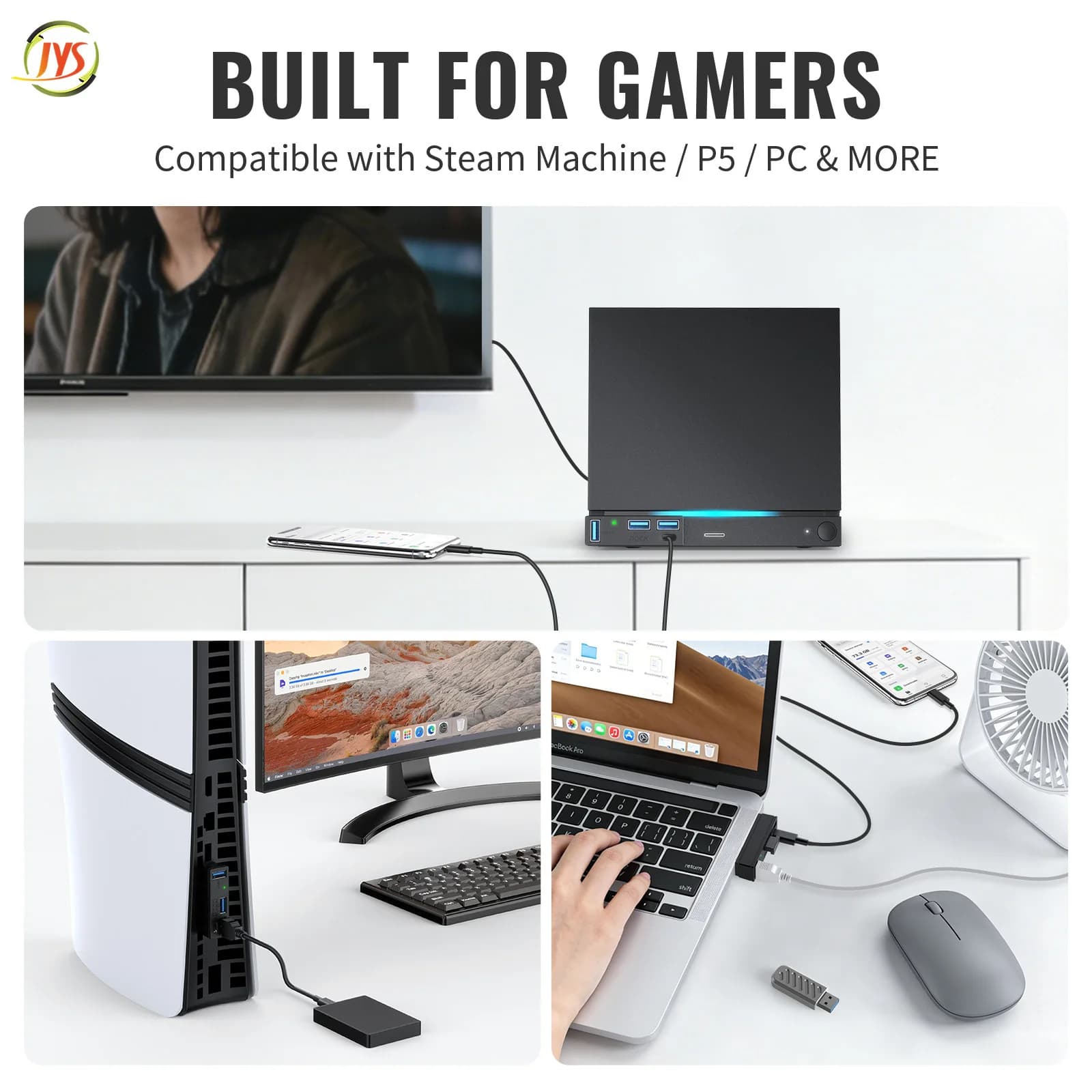 Universal 4-in-1 Docking Station for Steam Machines Compatible with PS5/PC Console Docking Station USB 3.0 Hub Dock Accessories