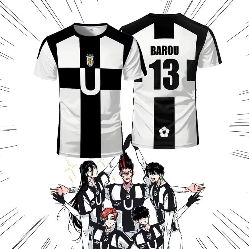 Stampa 3D Barou Estate 2026 # 13 T-shirt Blue Lock Soccer Anime Tee da uomo traspirante ad asciugatura rapida casual a maniche corte streetwear