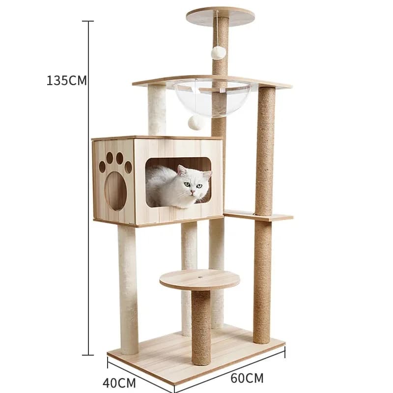 Albero per Gatti Deluxe a Forma di Capsula Spaziale con Tiragraffi, Amaca, Torre di Arrampicata Multilivello e Confortevole Cuccia, Arredo per Gatti Attivi