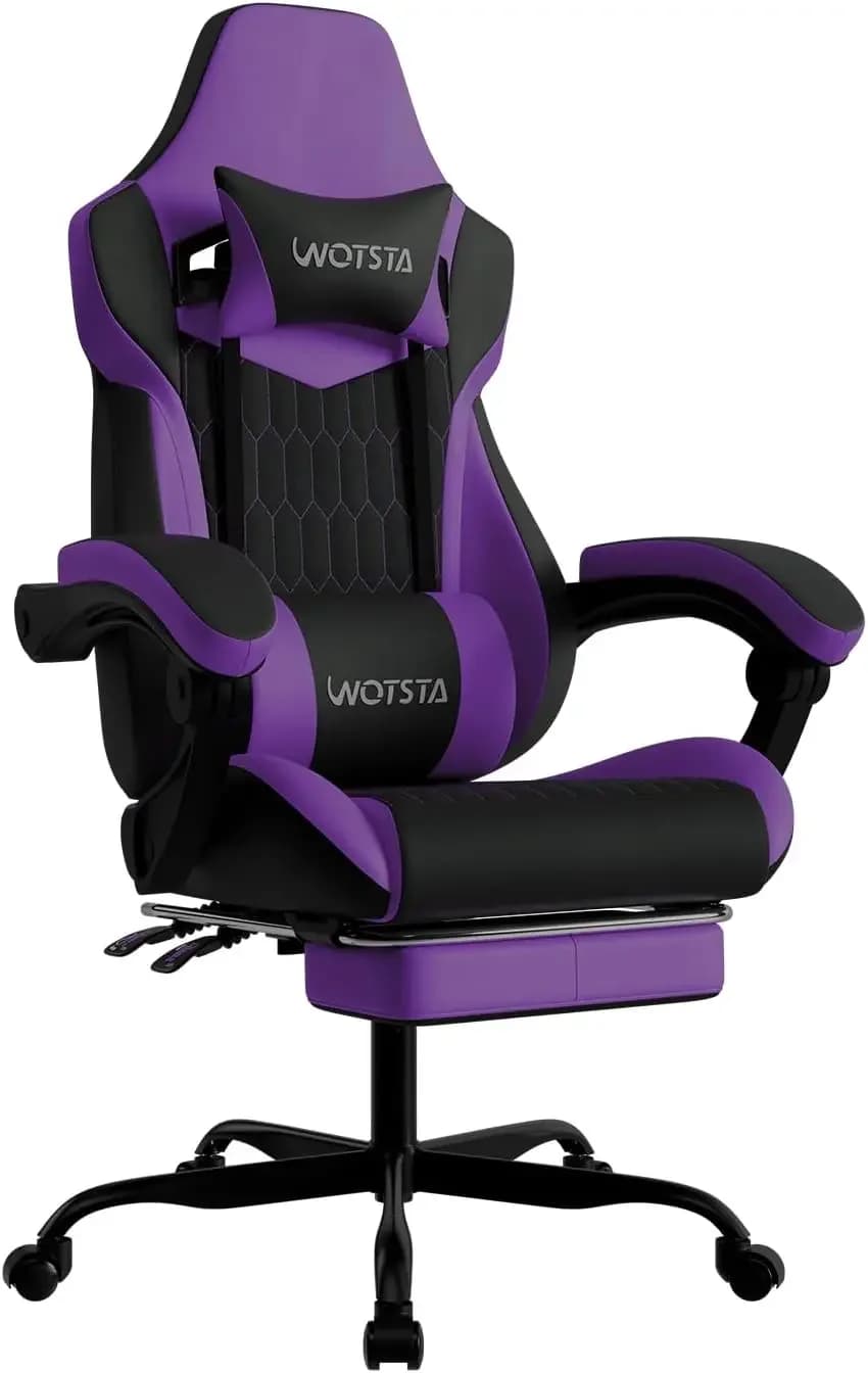 Sedia da Gaming Ergonomica Viola con Schienale Alto, Poggiapiedi, Poggiatesta Regolabile, Supporto Lombare in Pelle PVC, Stile Racing per Casa e Ufficio