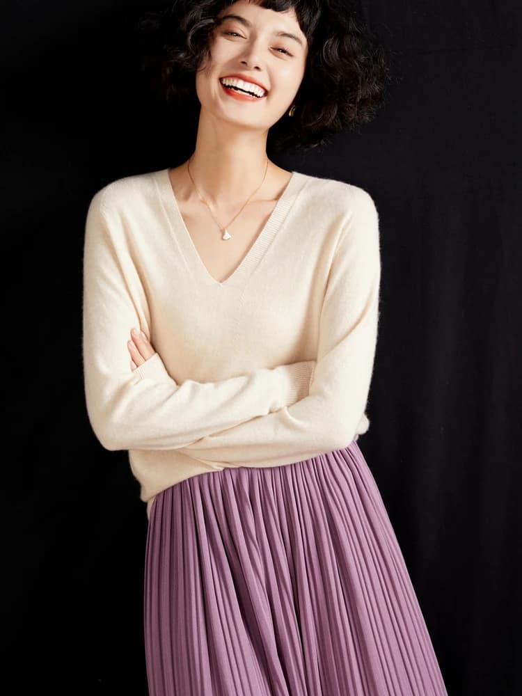 Cashmere V Neck Pullover Sweater For Women Autumn Winter Fashion Knitted Long Sleeve Top 100 Pure Cashmere Cozy Warm Must Have