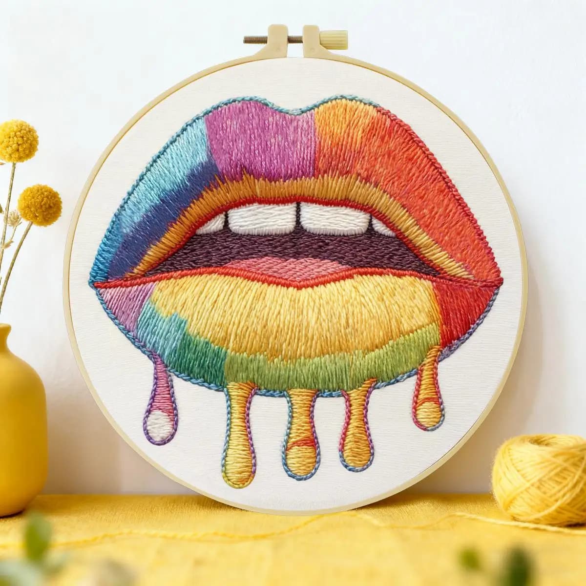 1pc 20X20CM/15X15CM 7.87/6.3inch Charming lips Embroidery Starter Kit DIY kit DIY embroidery kit manualidades Needle Art