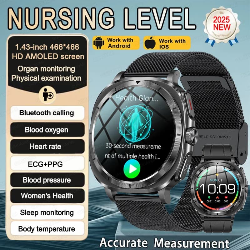 New Smartwatch 2026 for Health Experts with Diagnosis AI, ECG+PPG, Oxygen in Blood, Lipids, Urico Acid, Cardiaca Frequency, NFC and Bluetooth Calls