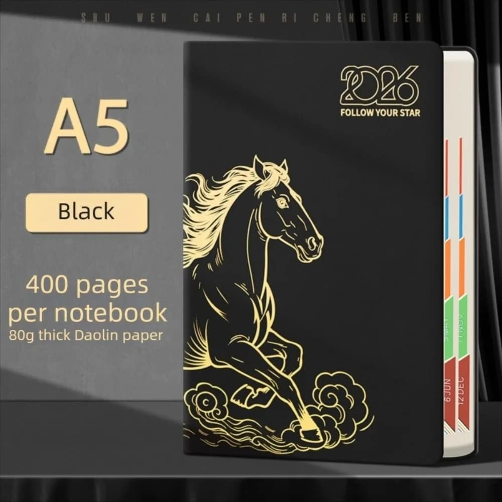 PU Leather Year of Horse Notebook Stationary Wear-resistant Office Journal Diary Notepad Thickened Portable