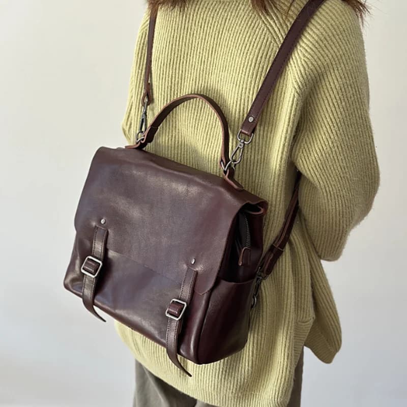 Leather backpack Women large capacity commuter travel backpack casual single shoulder crossbody multi purpos leather handbag