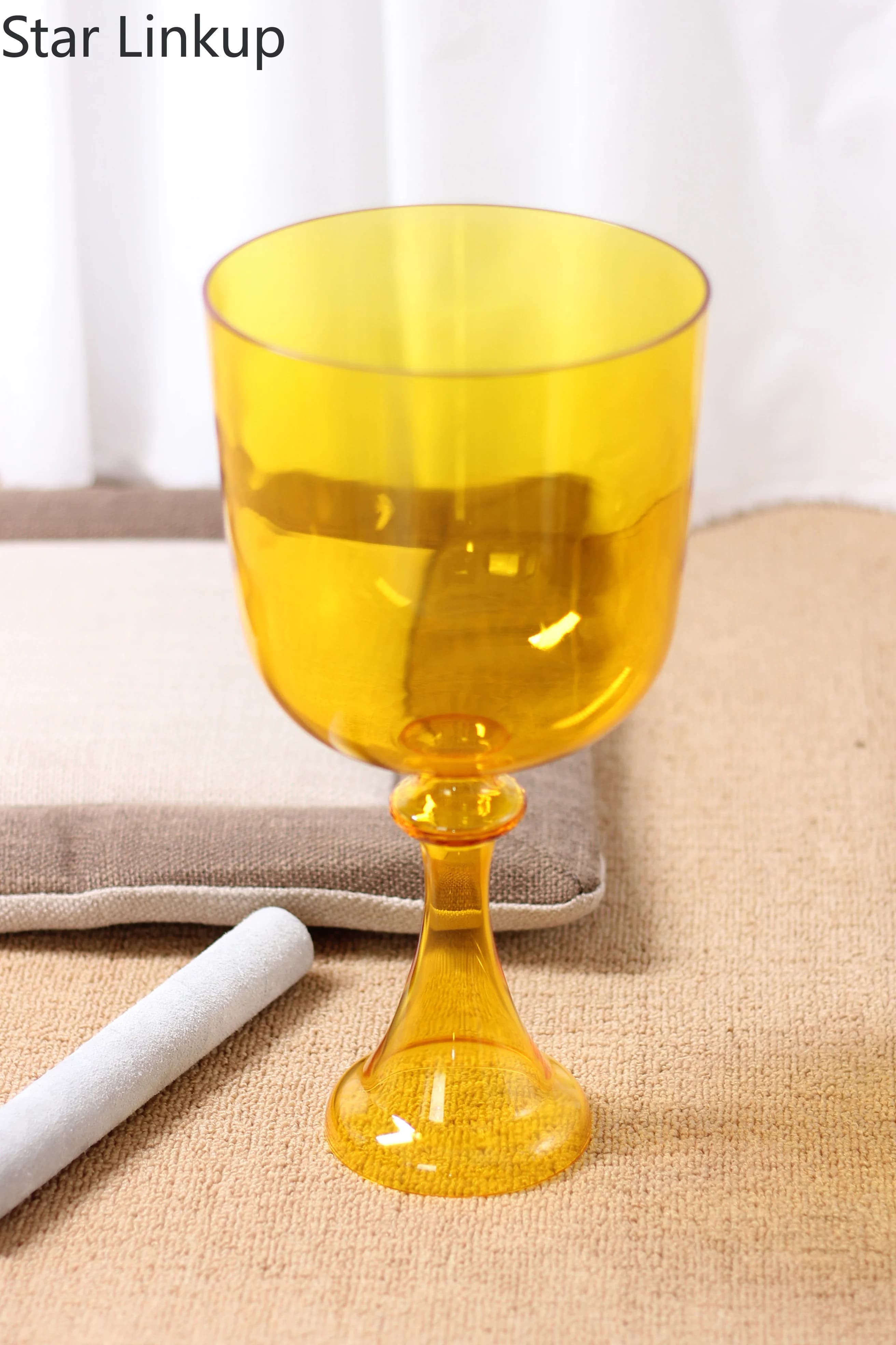Star Linkup handheld music singing bowl, 5 inches top of the line transparent yellow spray painted sound therapy instrument with Carry Case