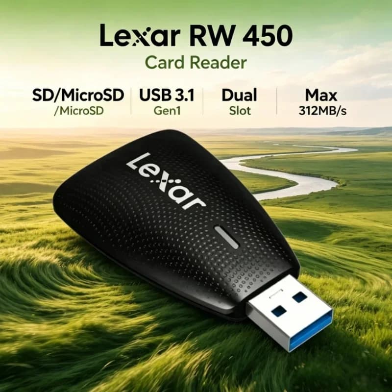 Lexar RW450 Portable Card Reader USB 3.1 Gen 1 UHS-II SD MicroSD Memory Card Adapter 312MB/s for Windows Mac OS Computer
