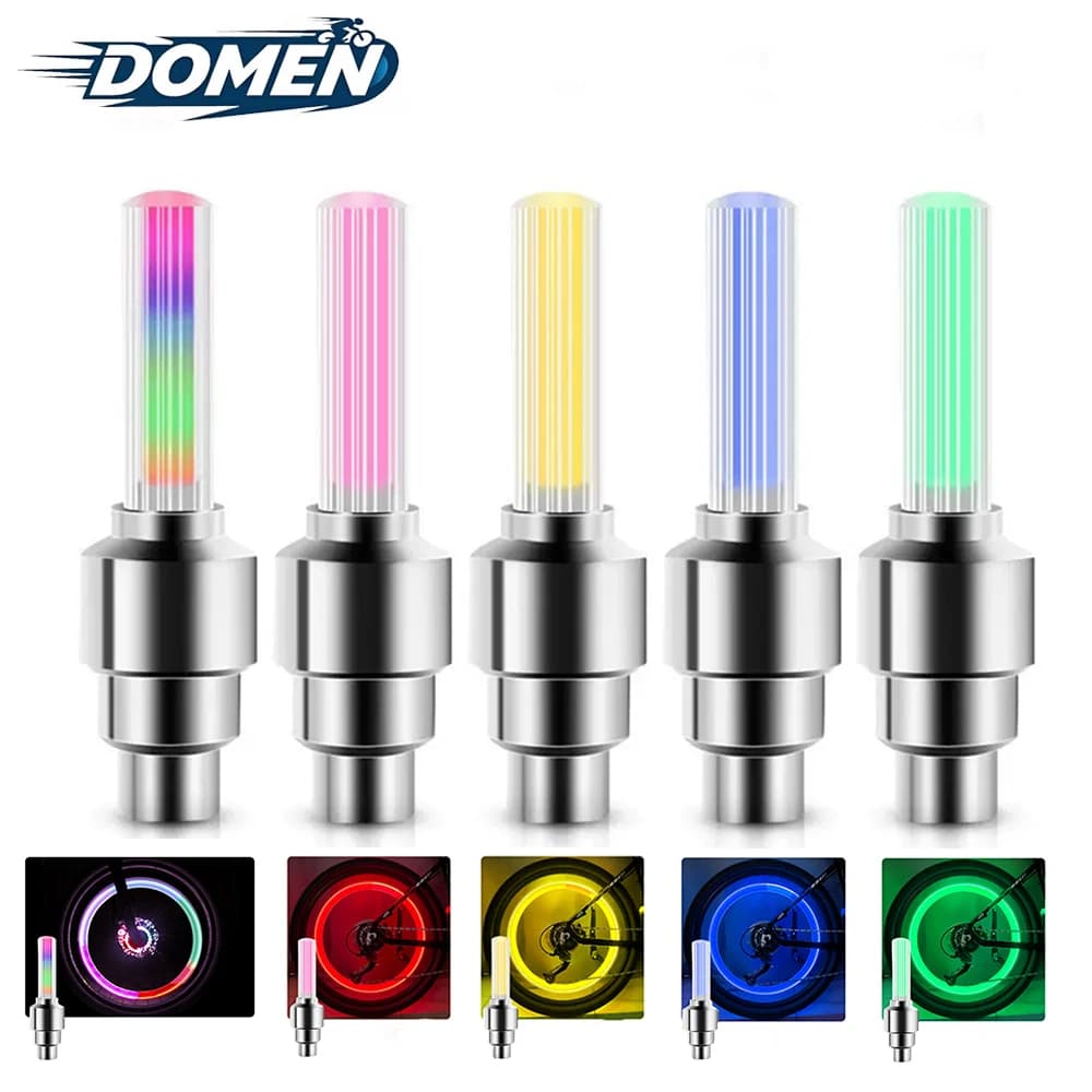 DOMEN Movimento per bicicletta Senso LED Valvola per pneumatici Luce al neon per raggi per bicicletta Luce di avvertimento per guida notturna Accessori per biciclette
