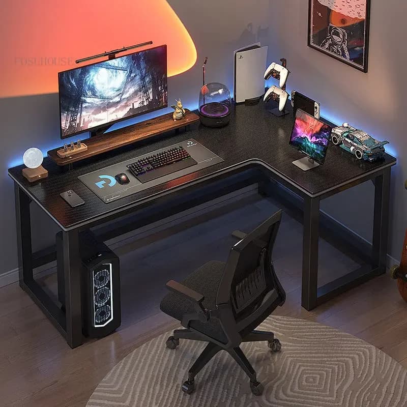 Tavolo da gioco ad angolo Doppio desktop Scaffale per la casa Combinazione Camera da letto Scrivania da gioco, scrivania da ufficio, mobili per ufficio