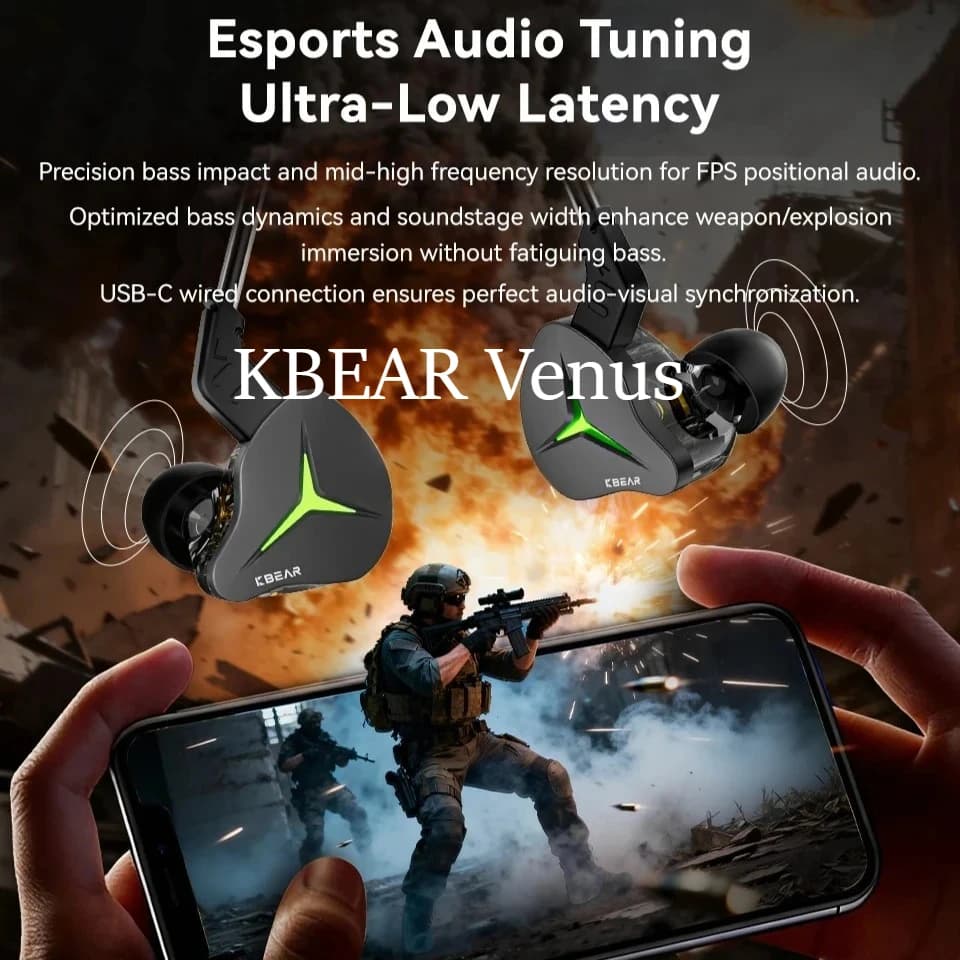 In-Ear KBEAR Venus DD Headphones, HIFI Monitor Headphones for Gaming with LED Lighting, Capable Design
