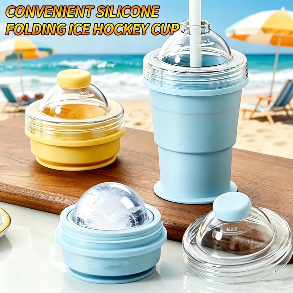 Stampo Creativo in Silicone per Bicchieri con Sfere di Ghiaccio, Design Pieghevole con Cannuccia per Campeggio e Viaggi all'Aperto