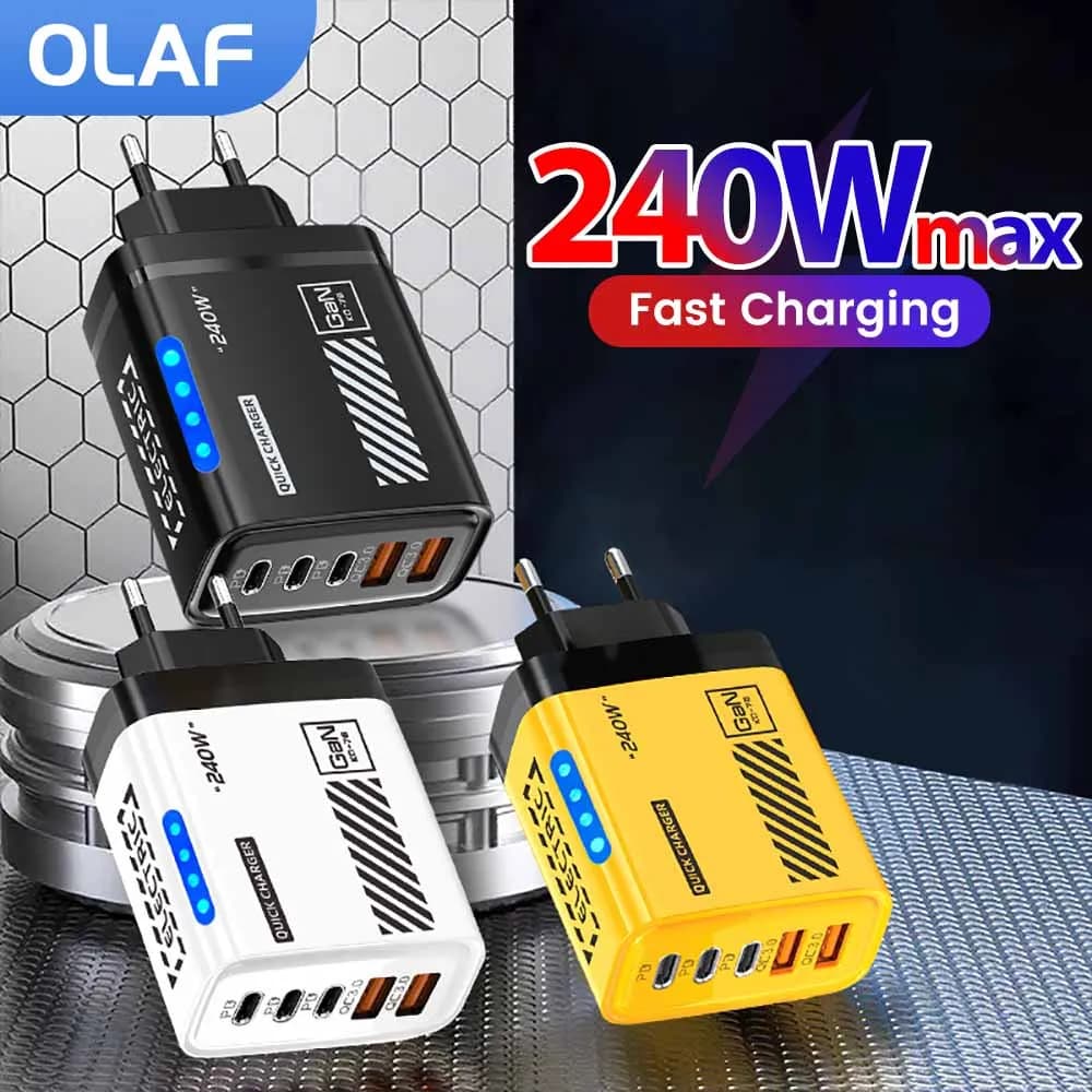 240W USB C PD Charger 5Ports 2USB 3Type C Fast Charging Wall Charger QC 3.0 Mobile Phone Power Adapter For iPhone Samsung Xiaomi