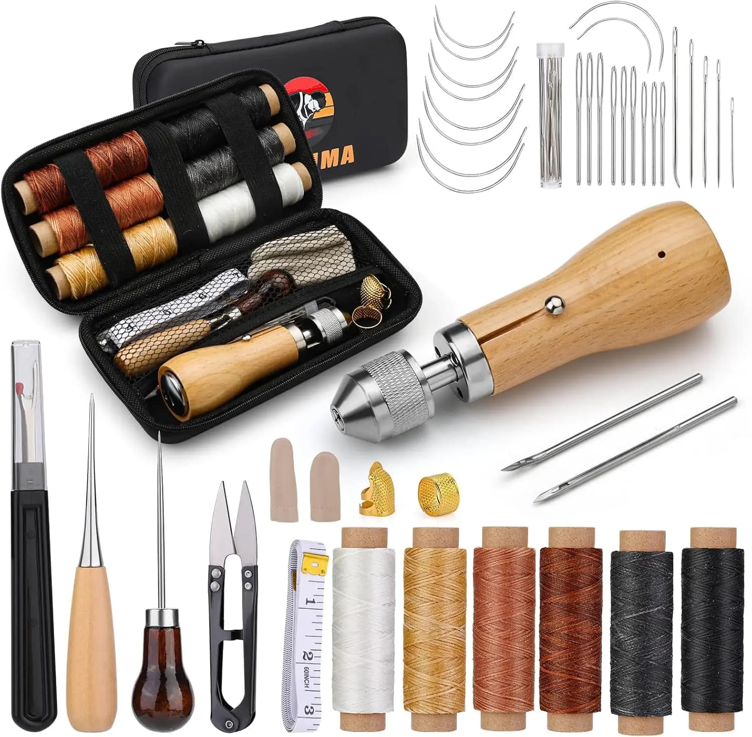 Kit punteruolo da cucito portatile da 40 pezzi con borsa e istruzioni per lavori di riparazione della pelle fai-da-te