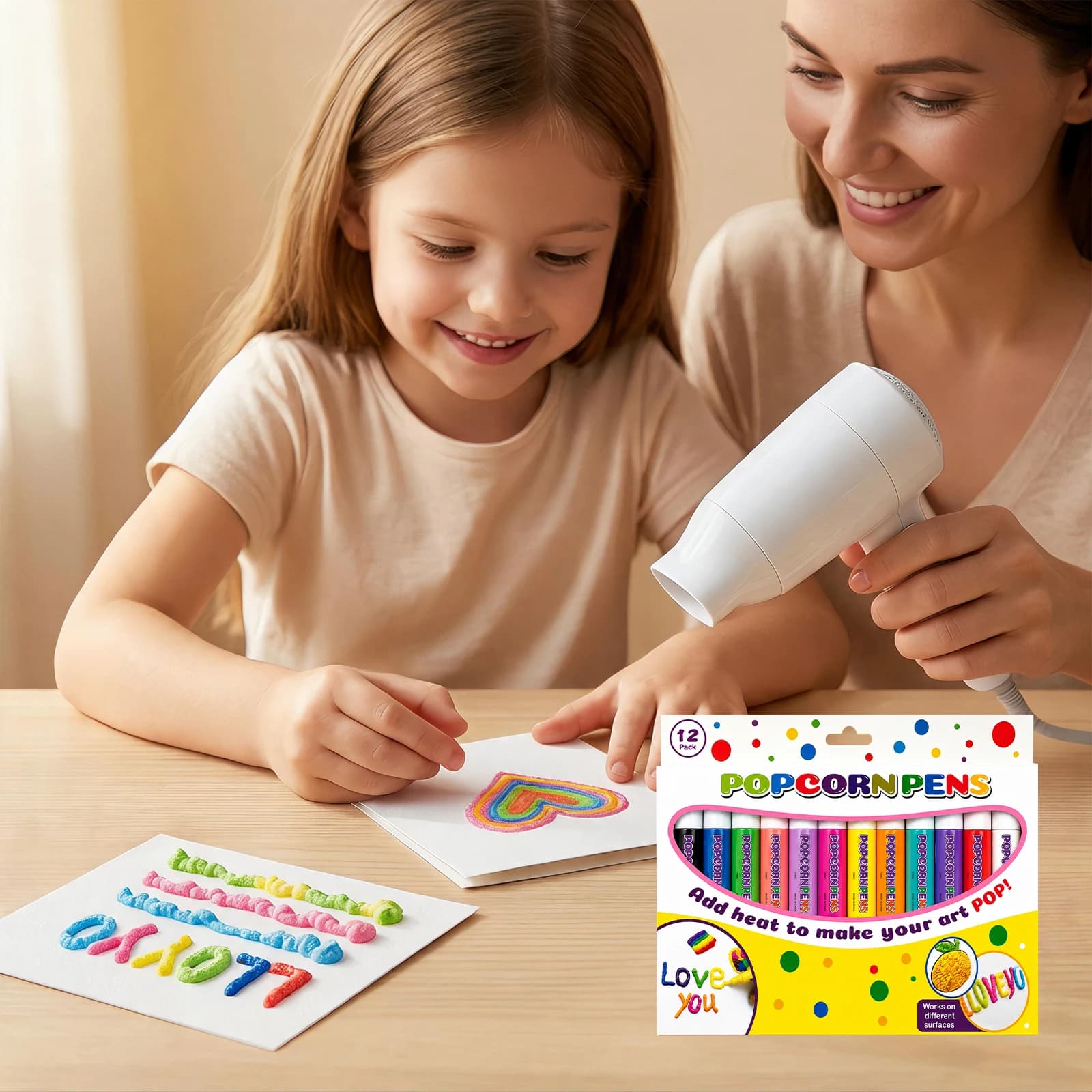 Puffy Popcorn Pen Set 12pcs, Smooth Easy‑to‑Color 3D Art Marker Kit for Journal Craft, Notebook Greeting Card & Doodle Graffiti