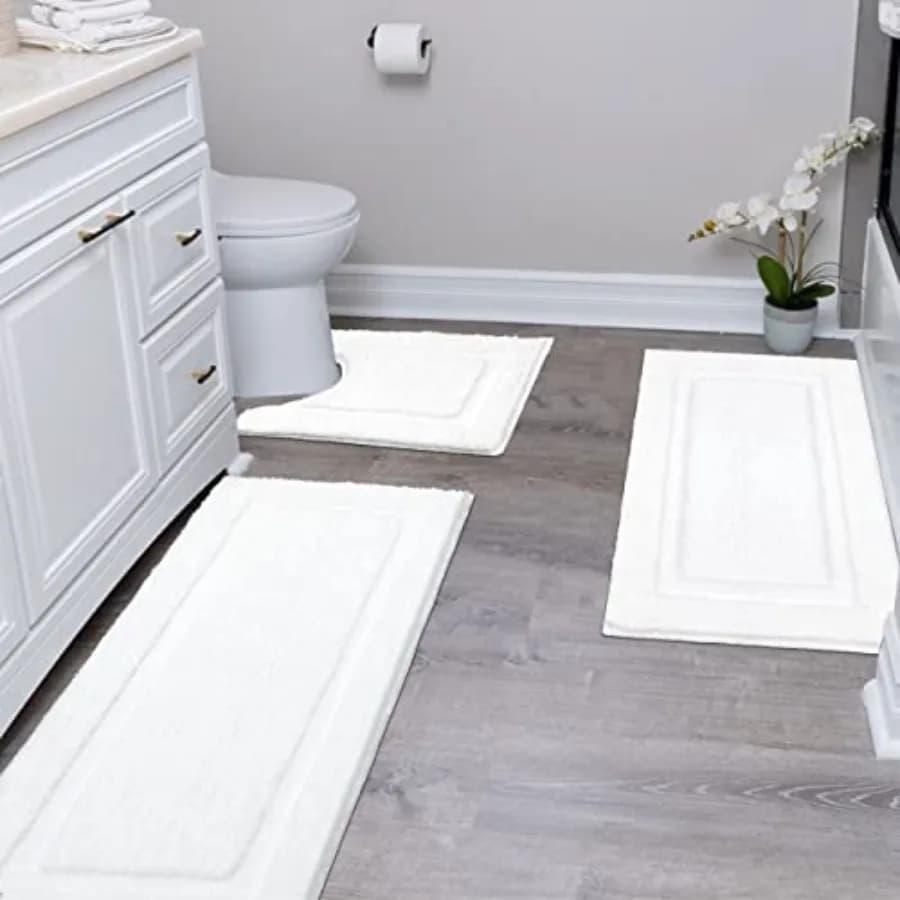 Set di Tappeti da Bagno 3 Pezzi 20"x32" + 20"x47" Tappetino Antiscivolo e Tappetino per WC 20"x24" a Forma di U Lavabile Morbido Soffice Assorbente