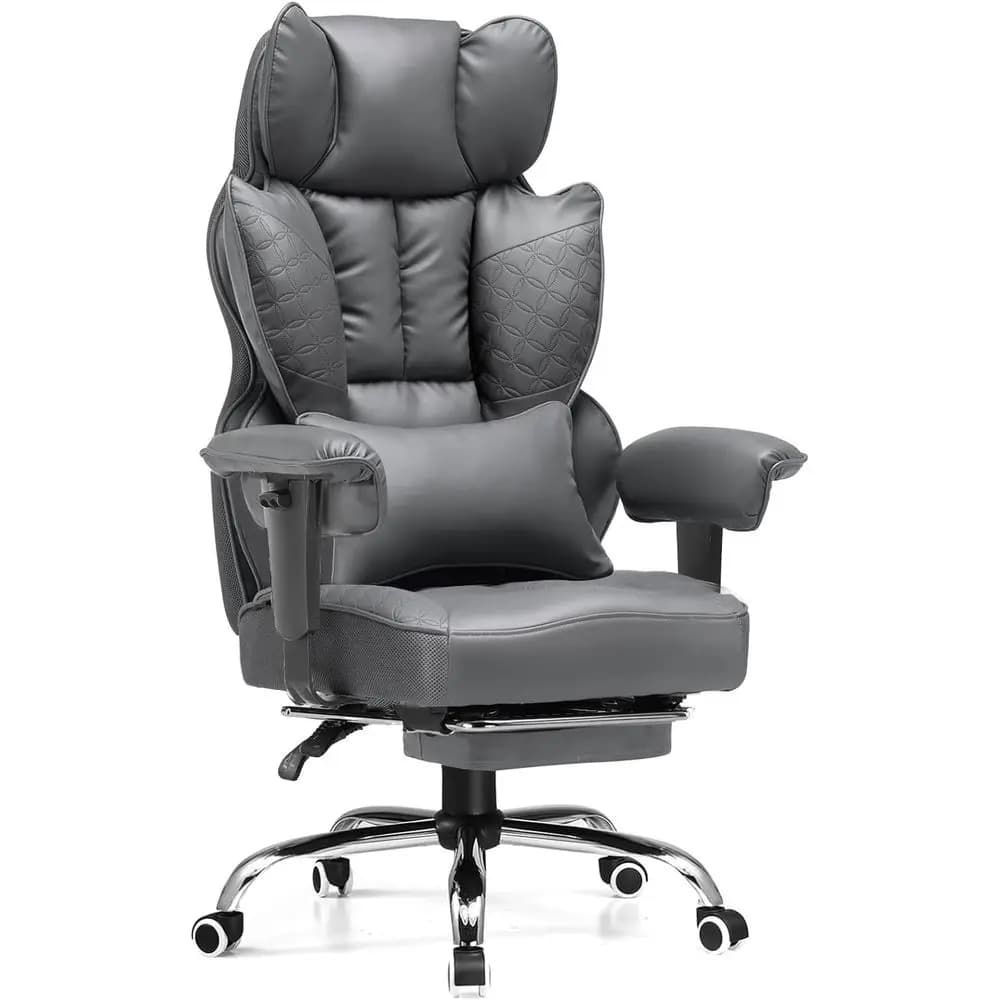 Sedia da gaming resistente da 400 libbre con poggiapiedi, supporto lombare ergonomico, schienale alto per scrivania o ufficio, grigia