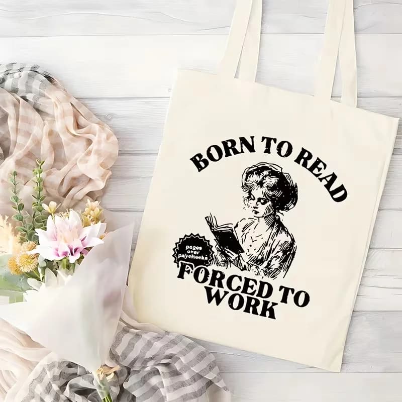 Born To Read" Borsa tote in tela bookish Elegante borsa tote riutilizzabile per gli amanti dei libri per i pendolari quotidiani, lo shopping, lo yoga e i viaggi di studio