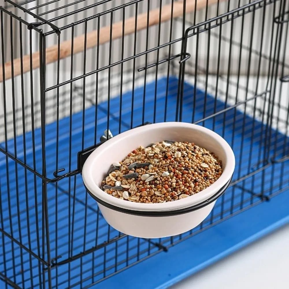 Ciotola in Ceramica per Pappagalli con Bocca Larga, Staccabile, Anti-Rovesciamento, con Supporto, Stazione di Alimentazione per Piccoli Animali