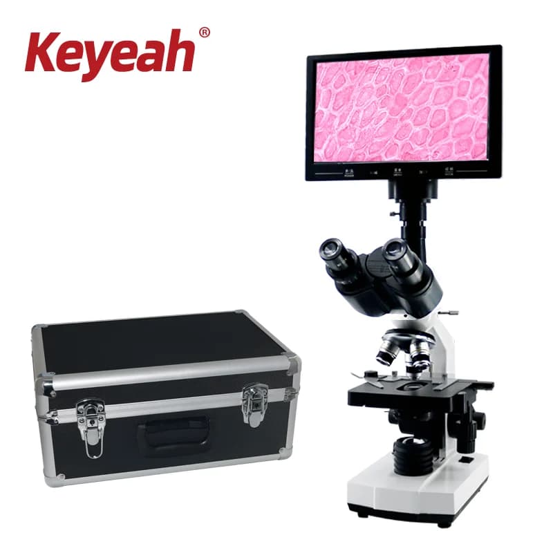 Microscopio composito binoculare biologico e illuminazione a LED, fotocamera per microscopio professionale, ingrandimento elettronico ad alta potenza