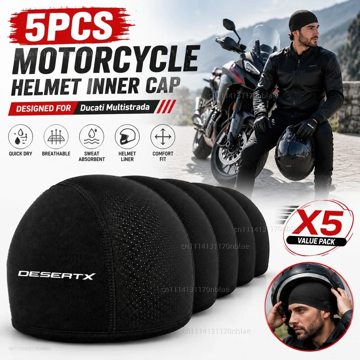 5pcs Motorcycle Helmet Inner Cap Hat Quick Dry Breathable Hat Racing Cap X5 For Ducati Desert-X DesertX 2026 2025 2024 2023 2022