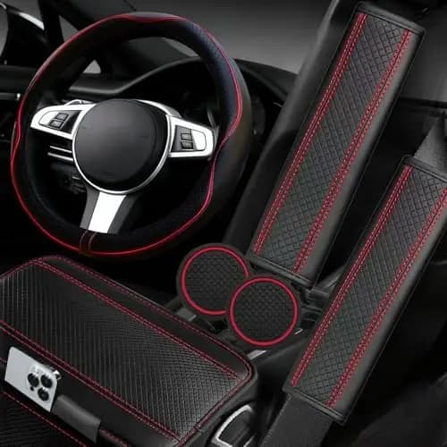 Set of 6 NBTEPEM Car Interior Accessories - Red Microfiber Leather Cover and Other for 14,5-15 Inch Flyers