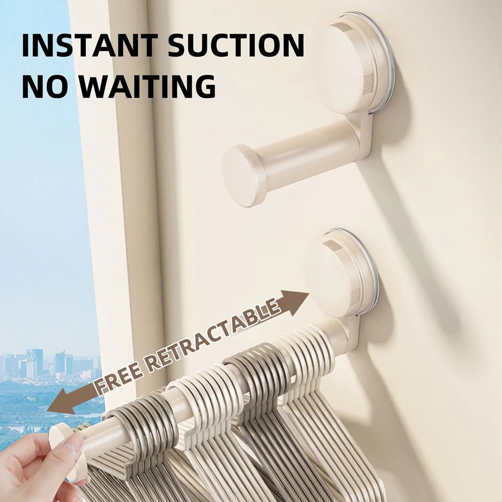 Suction cup wall hooks for clothes Adjustable telescopic clothes hanger Without drill Hanger Organizer to store bathroom balcony