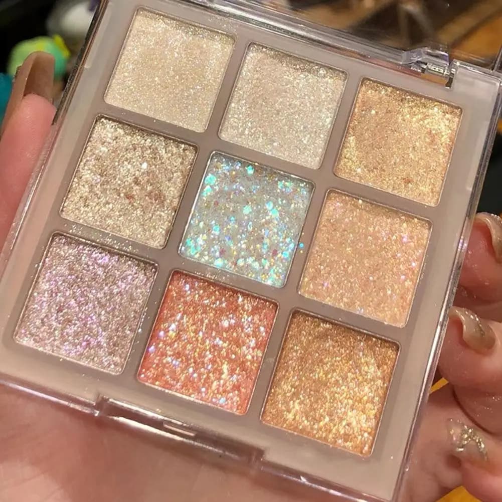 Palette Ombretti Glitterati 9 Colori Scintillanti Paillettes Perlescenti Shimmer Blu Viola Multicromatici Ombretti Metallici Illuminanti