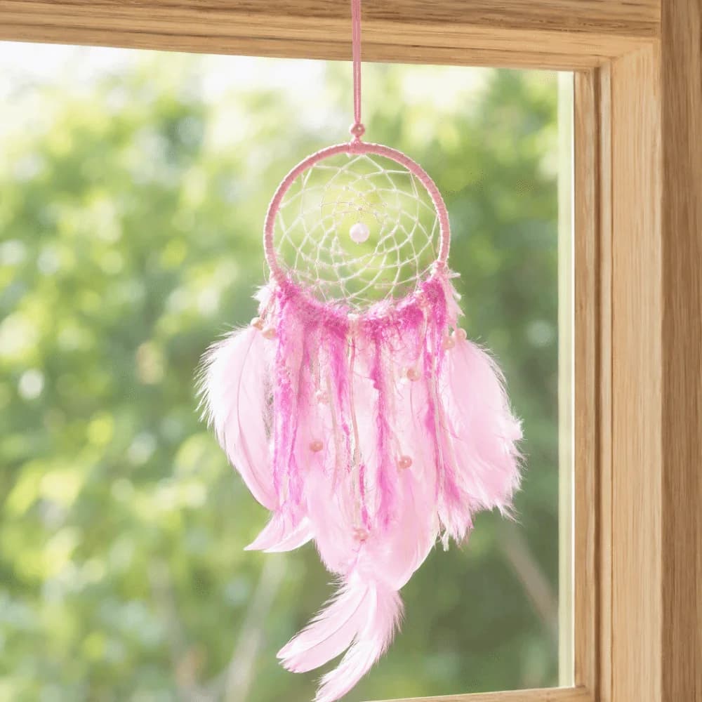 Pink Feathers Dreamcatcher Pendant Handmade Craft 4.33x13.78in Feather Dreamcatcher Hanging Design Wall Hanging Dreamcatcher