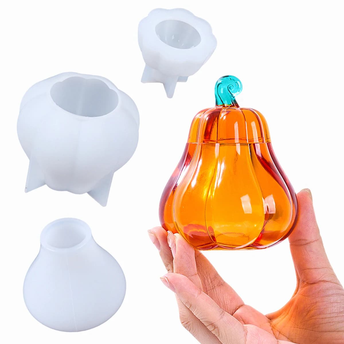 Stampo in silicone per scatola di immagazzinaggio di zucca fai-da-te con coperchio Resina epossidica UV Barattolo di candela profumata Stampo in gesso Regalo artigianale di Halloween Decorazioni per la casa