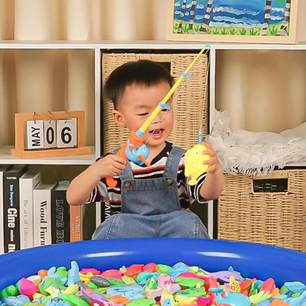 Set di Pesca Magnetica per Bambini, Gioco Educativo Acquatico con Pesci 3D, Canne da Pesca e Reti, Interattivo per Genitori e Figli