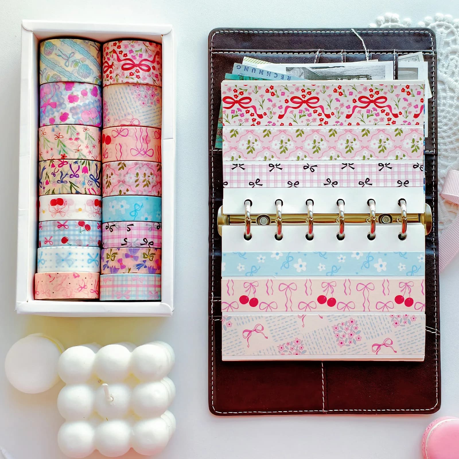 16 Rolls Pink Bow Washi Tapes Decorative Pink Coquette Paper Tape for Scrapbook Journal Planners DIY Art Crafts Gift Wrapping