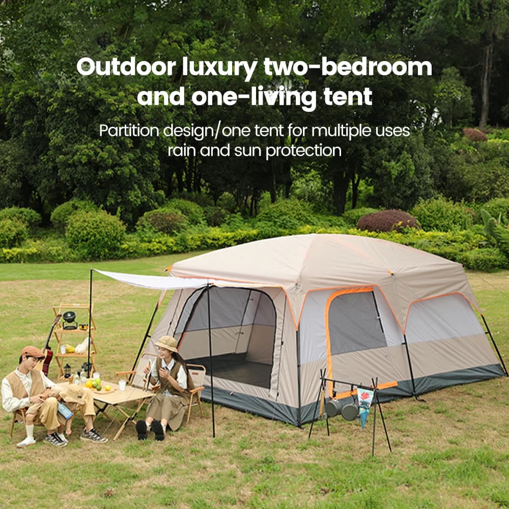 Tenda da campeggio per famiglie all'aperto 3-12 persone Doppi strati Oversize 2 stanze Addensate Attrezzatura da campeggio per famiglie all'aperto antipioggia