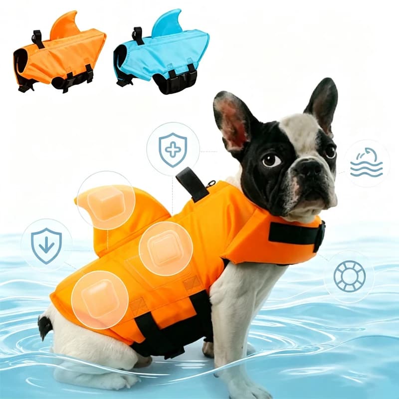 Outdoor Shark Dog Life Jacket Enhanced Buoyancy Small Dog Swimming Clothes Safety Vest with Handle for Medium Large Dogs Surfing