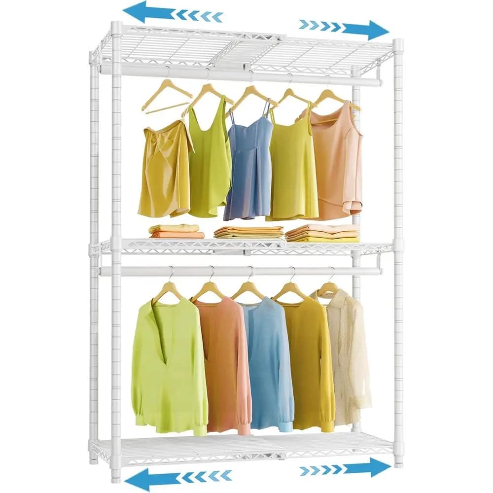 Appendiabiti Espandibile Regolabile e Resistente, da 60 cm a 105 cm, con Ripiani Flessibili e Barre Appendiabiti, Armadio Portatile in Metallo per