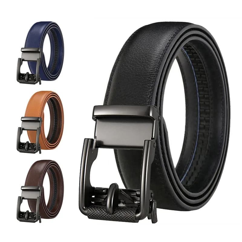 Cintura di Lusso da Uomo in Vera Pelle di Vacchetta, Larghezza 3,5 cm, con Fibbia Automatica, per Abiti Formali, Colori Rosso, Nero, Marrone, Bianco
