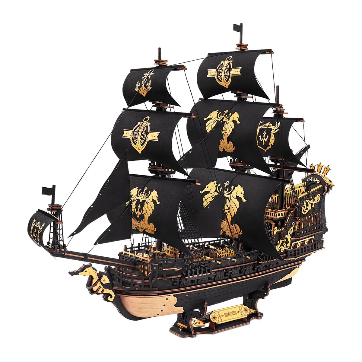 Robotime ROKR The Seahorse Barque Nave da guerra barocca-era precolorata per regali per adulti per kit di blocchi di costruzione per famiglie Puzzle in legno 3D