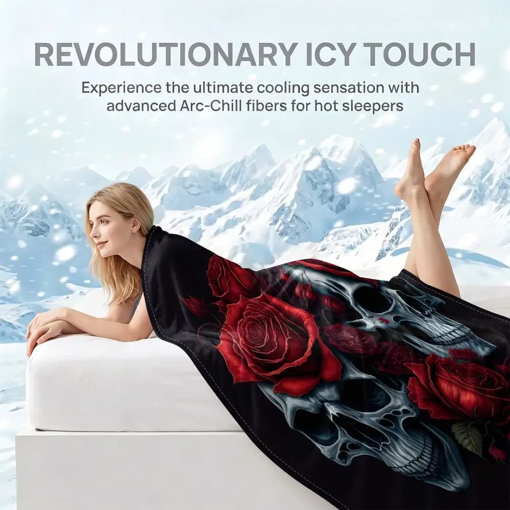 Skull Red Rose Gothic Print Cooling blanket Q MAX 0.3 Heat Absorb Cool Throw For Dark Style Adult Bedroom Wrap