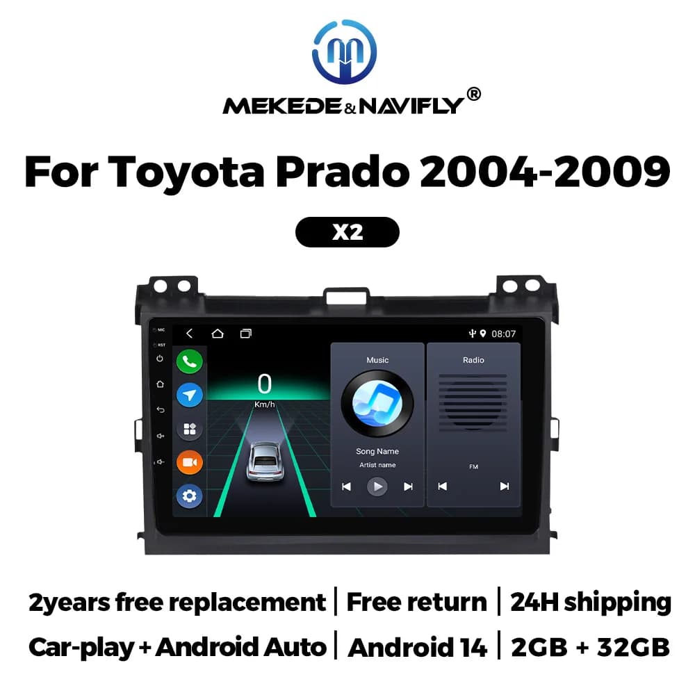 MEKEDE Android 15 Autoradio 2 DIN con WIFI, Carplay, Lettore Multimediale Video e Navigazione per Toyota LAND CRUISER Prado 120 2003 - 2009