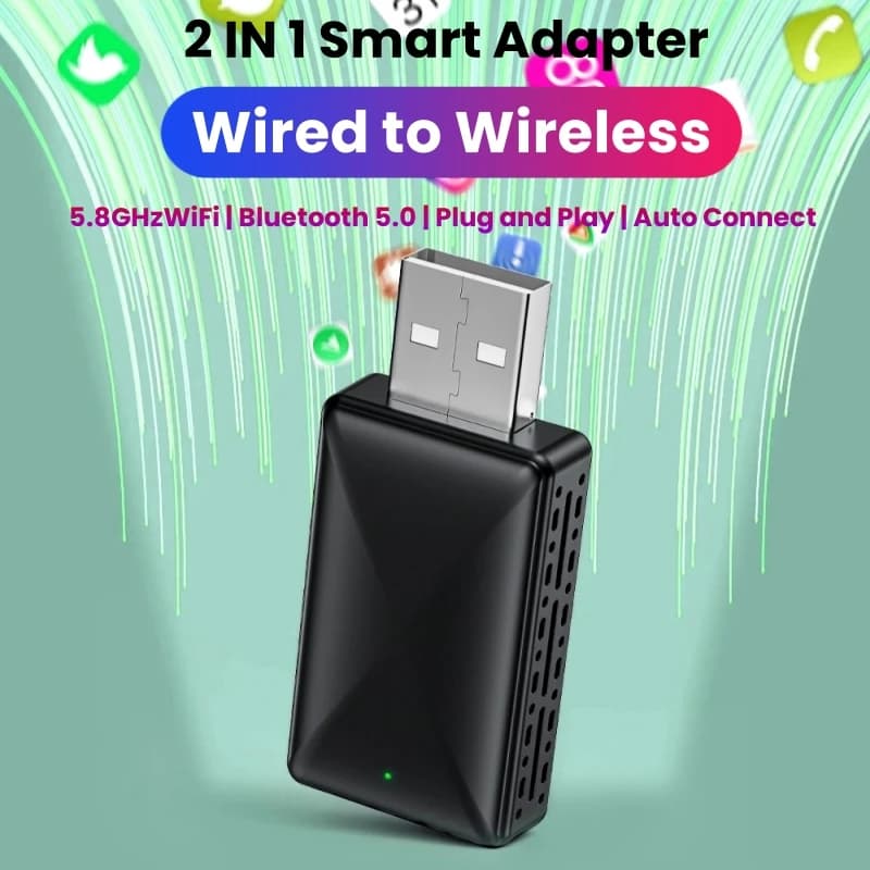 Mini box 2 IN 1 cablato a CarPlay wireless e Android Auto 5GHz WiFi5 Velocità di trasmissione Plug and Play Alla moda e portatile