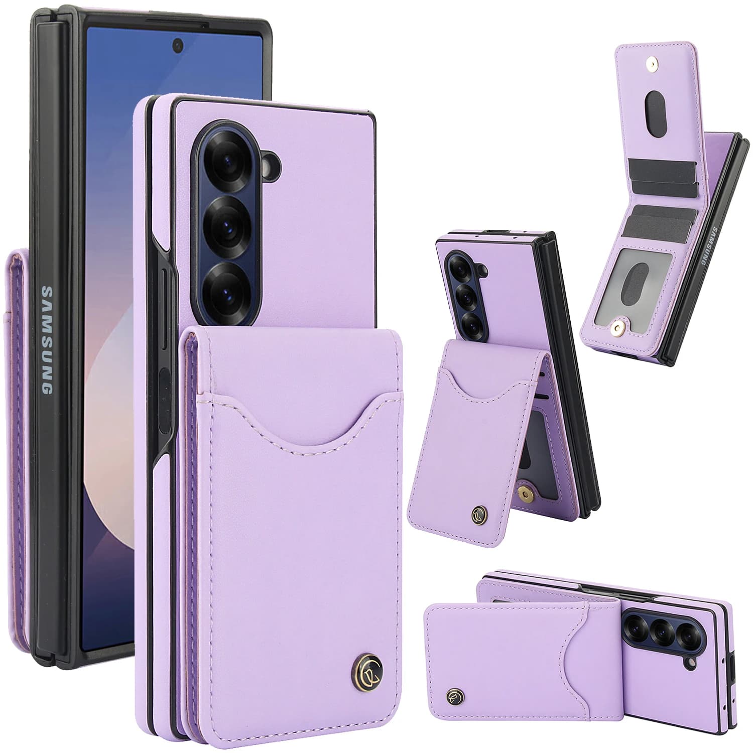 Vertical Leather Wallet Case with Card Parts for Samsung Galaxy Z Flip 7 FE 6 5 4 3, Anti-shock, with RFID Support and Protection