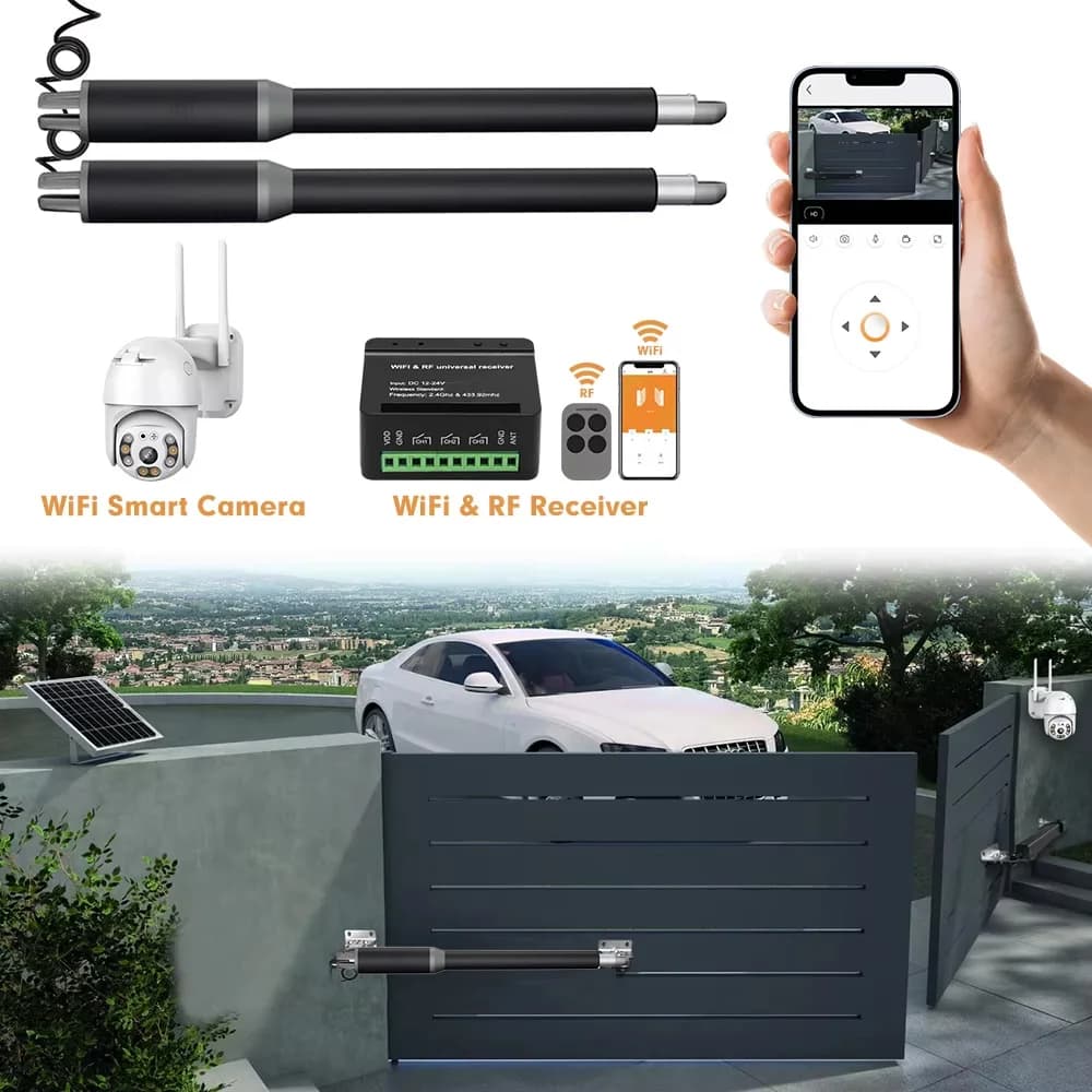 Controllo intelligente dell'app e della fotocamera: kit apricancello automatico a doppia oscillazione in alluminio leggero e senza sforzo per porta della recinzione domestica 300 kg