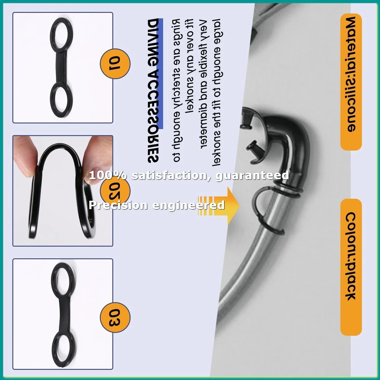 8 Pieces Scuba Diving Dive Snorkeling Silicone Snorkel Mask Strap Keeper Holder Clips Retainer Attachment-FABY